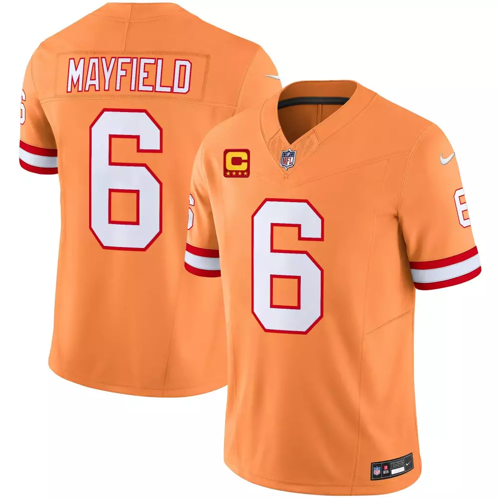 Baker Mayfield 6 Buccaneers Jersey Orange (captain Patch) Men Official White Red