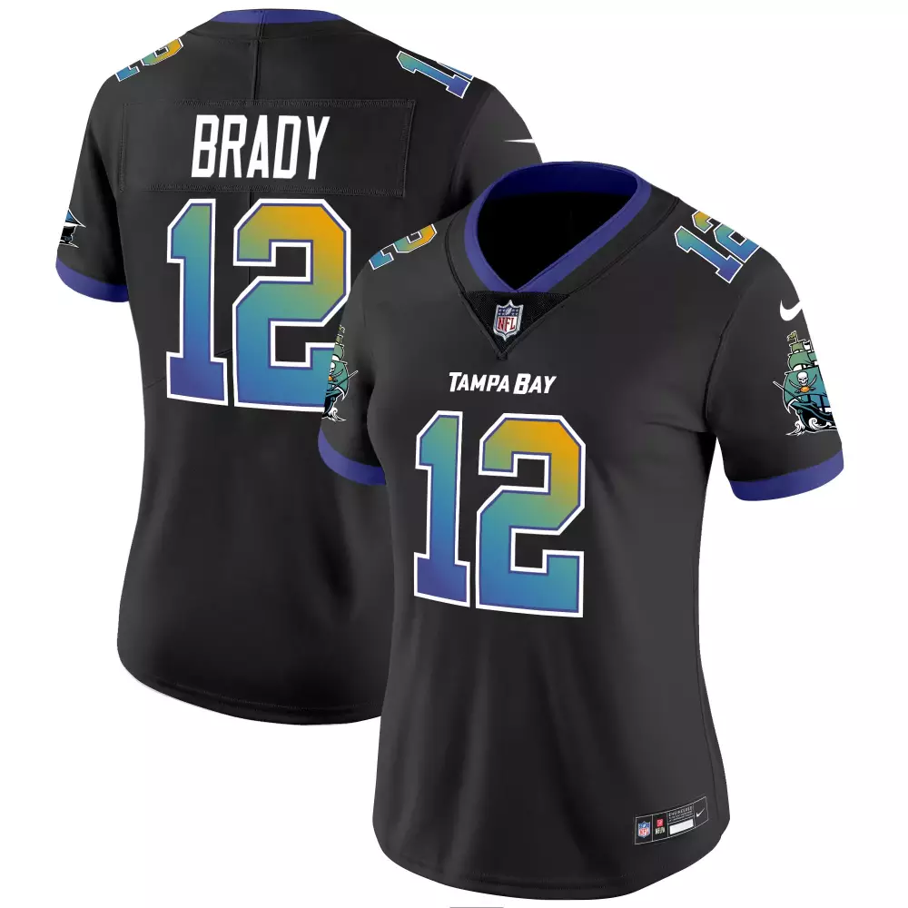Tom Brady 12 Tampa Bay Jersey Black Women Custom Design Blue Purple Green Yellow