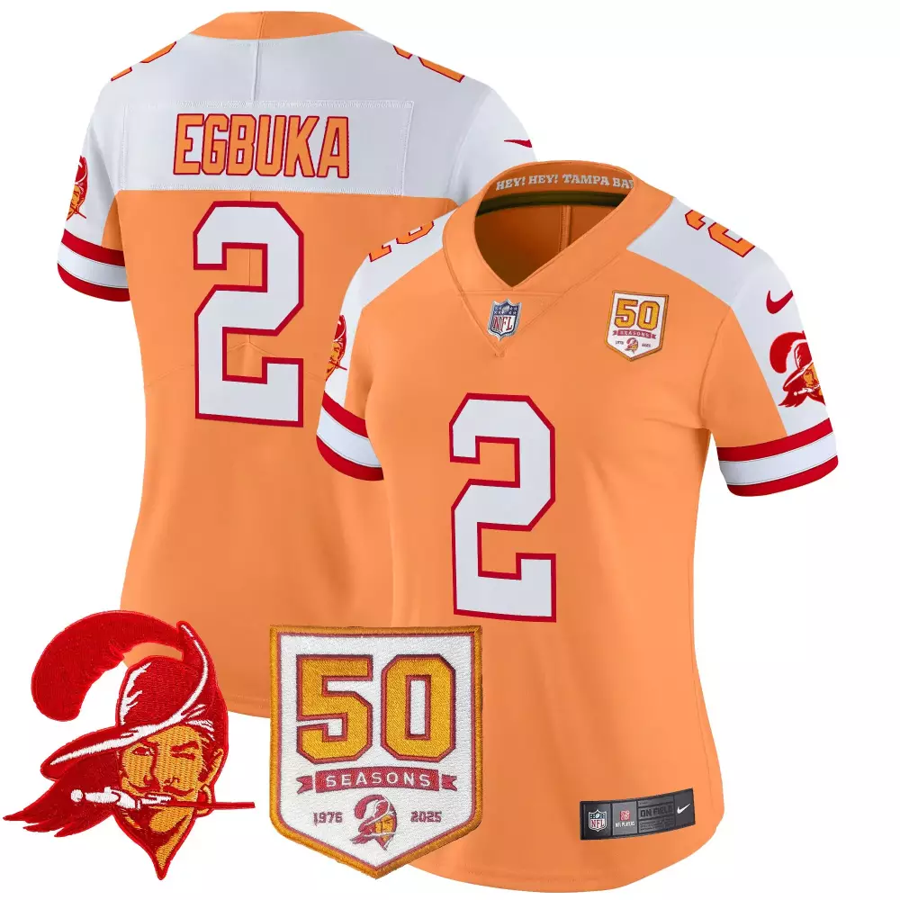 Emeka Egbuka 2 Jersey Orange 50th Season Tampa Bay Buccaneers 50 Seasons 1976-2025