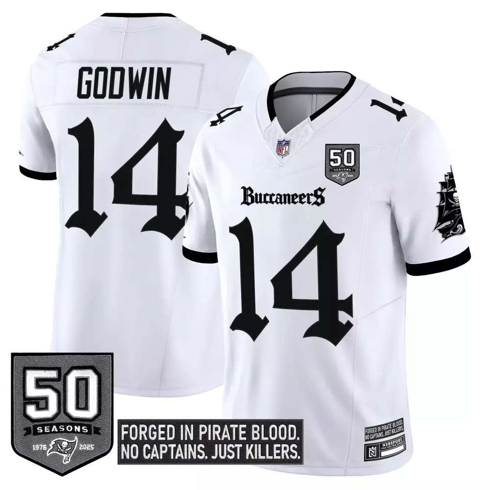 Chris Godwin 14 Buccaneers Jersey White 50th Anniversary 50 Seasons 1976-2025 Men
