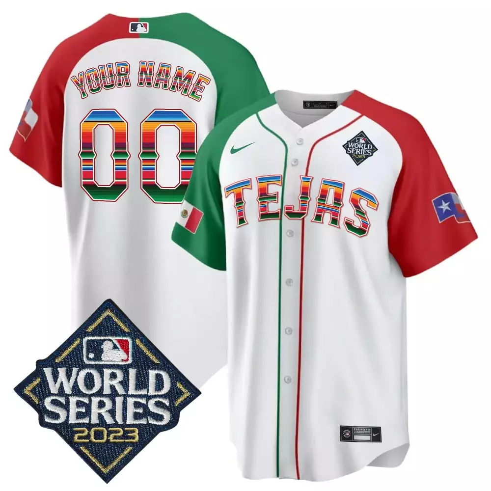 Custom Tejas Jersey White World Series 2023 Split Design Green Red All Stitched Vapor