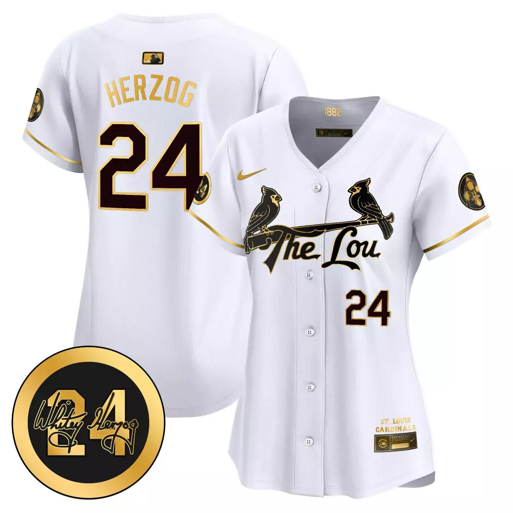 Whitey Herzog 24 Jersey White The Lou St. Louis Cardinals Men Gold Black Vapor Premier