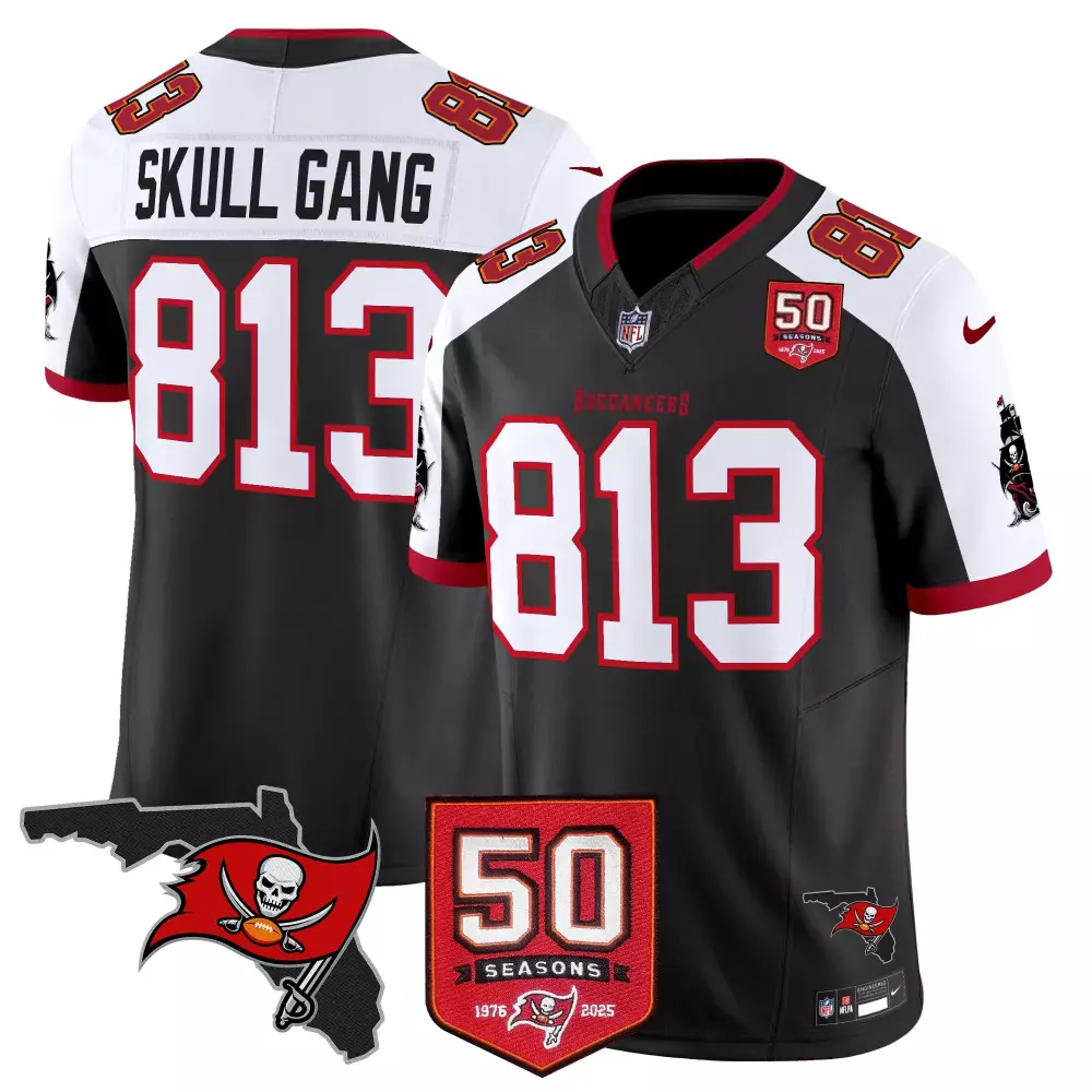 Skull Gang Buccaneers Jersey Black 50th Anniversary 50 Seasons 1976-2025 Florida Outline