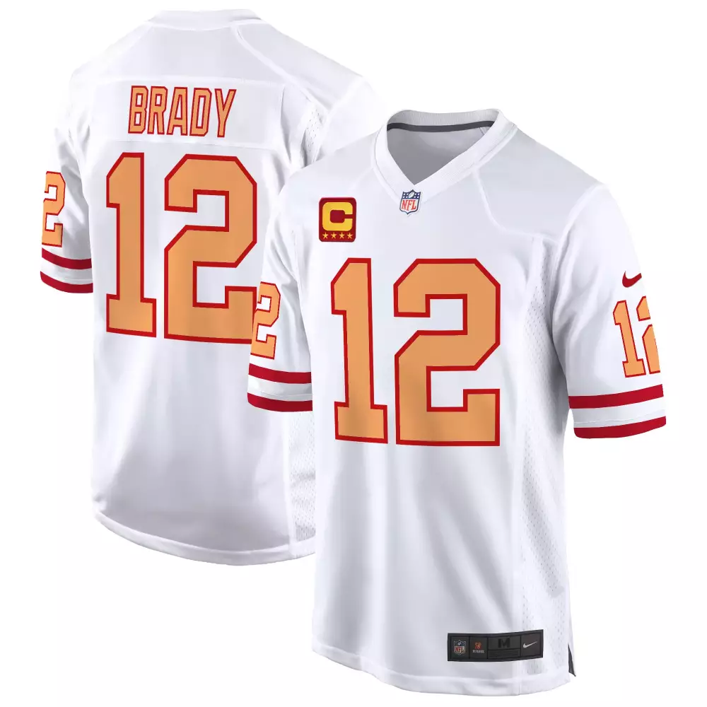 Tom Brady 12 Buccaneers Jersey White Men Player Alternate Red Orange Throwback Game