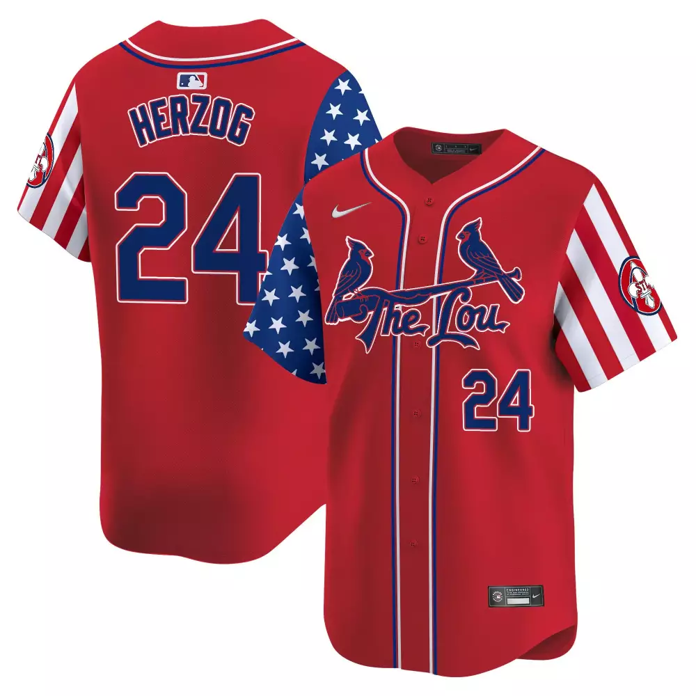 Whitey Herzog 24 Jersey Red St. Louis Cardinals Men Split Design Blue White Vapor