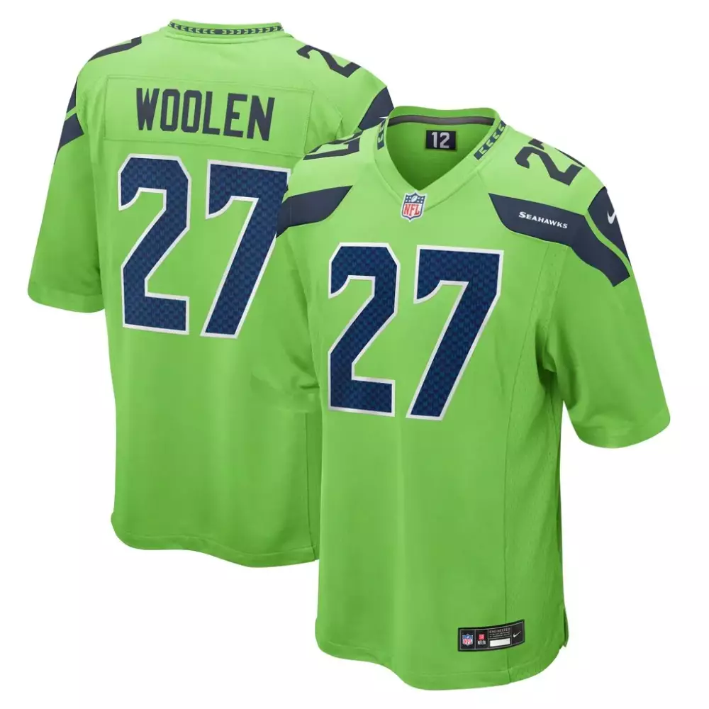 Tariq Woolen 27 Seahawks Jersey Lime Green Men Player Alternate Navy Blue Game