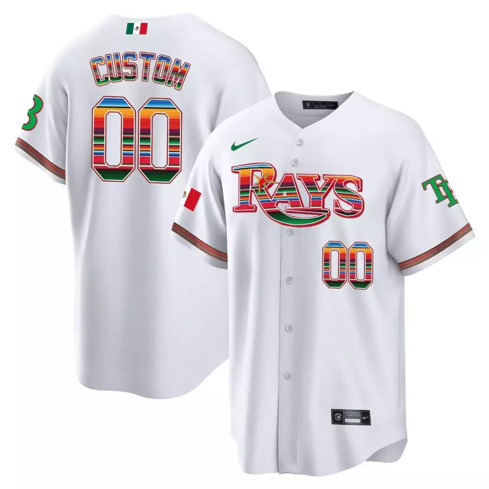 Custom Tampa Bay Rays Jersey White City Connect Mexico Flag Men Design Green Red