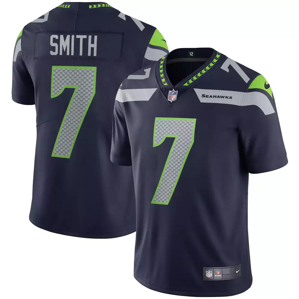 Geno Smith 7 Seahawks Jersey Navy Blue 2023 Men Player Neon Green Silver Grey All
