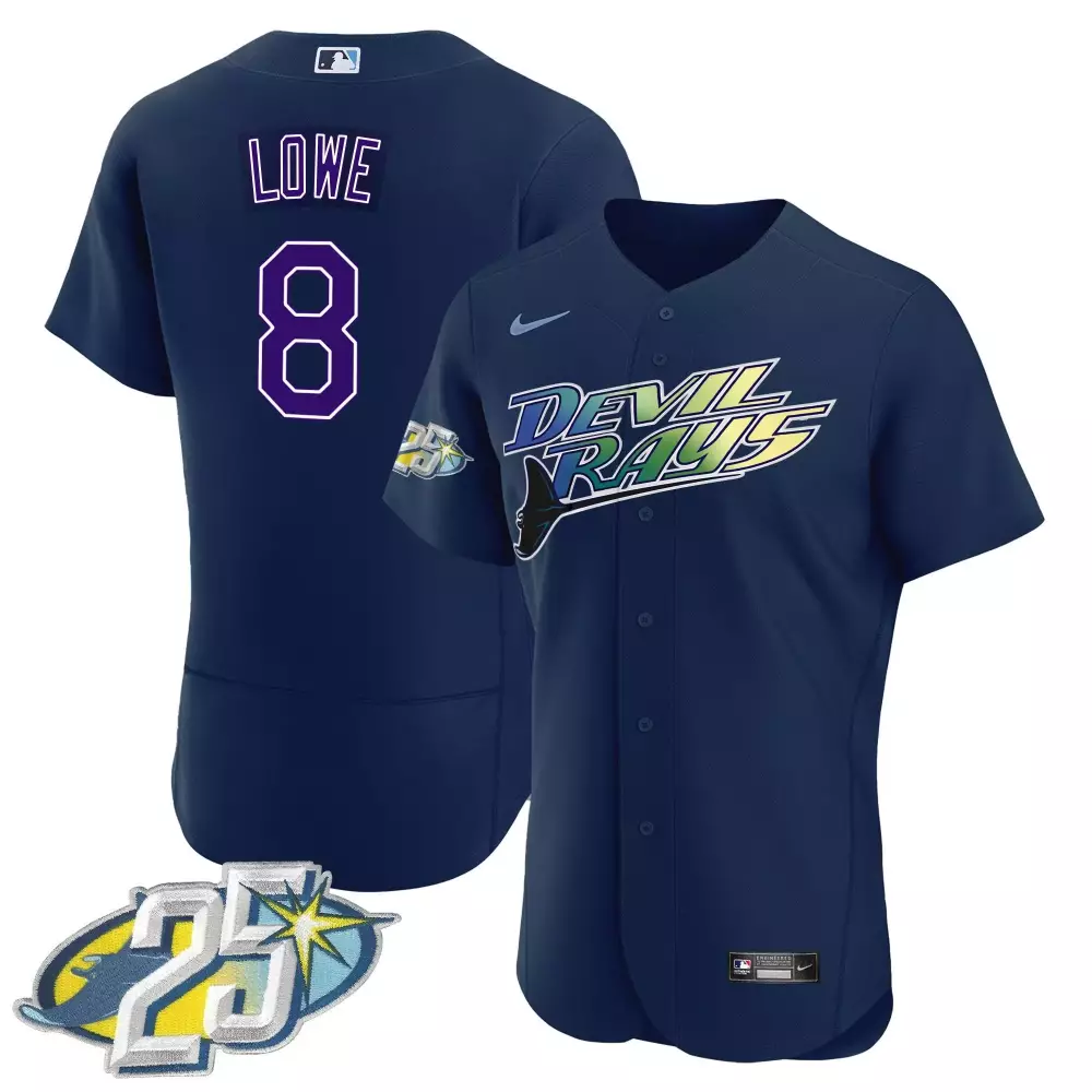 Brandon Lowe 8 Devil Rays Jersey Navy 25th Anniversary Men MLB Purple White Green