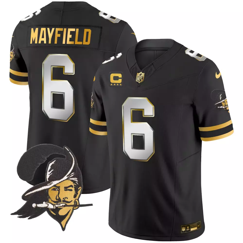 Baker Mayfield 6 Buccaneers Jersey Black Pirate Head Men Alternate Gold Limited Throwback