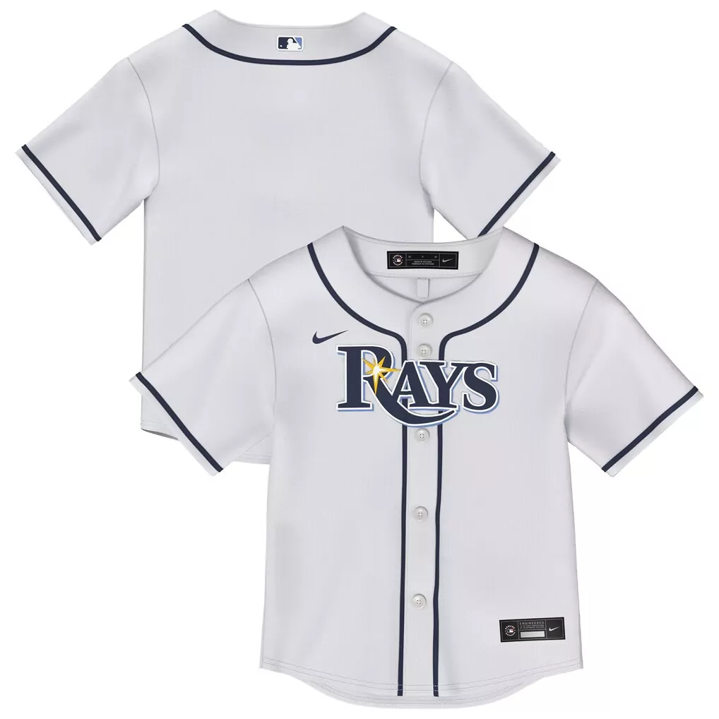 Custom Tampa Bay Rays Jersey White Navy Blue Home Replica