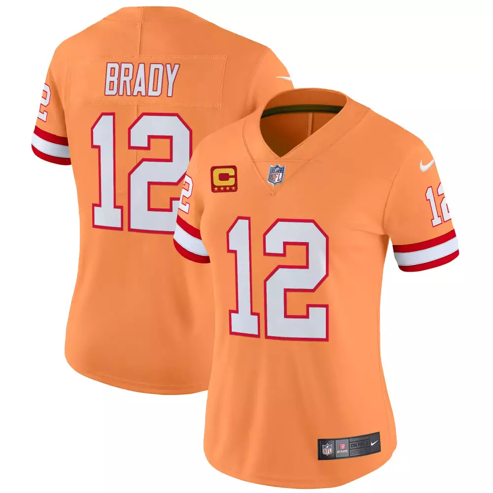 Tom Brady 12 Buccaneers Jersey Orange Women Player White Red Throwback Vapor Limited
