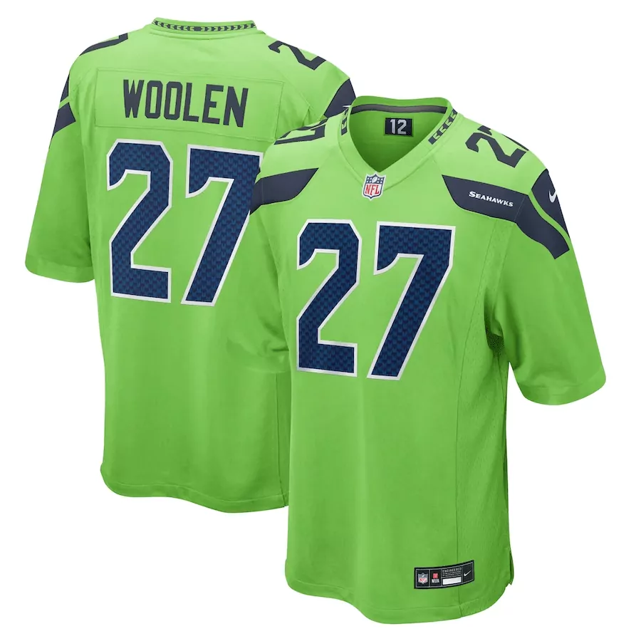Tariq Woolen 27 Seahawks Jersey Lime Green Men Authentic Navy Blue All Stitched Vapor