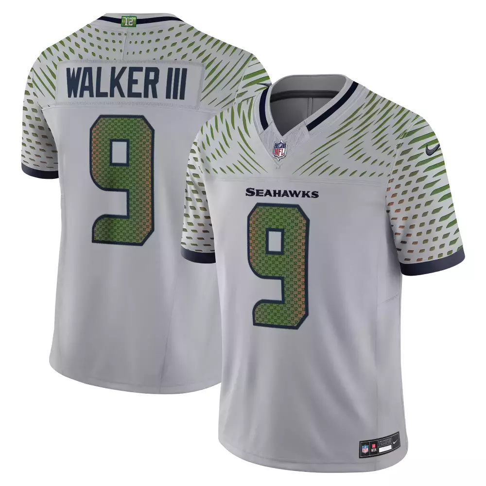 Kenneth Walker 9 Seahawks Jersey White Men Split Design Navy Green Gray All Stitched