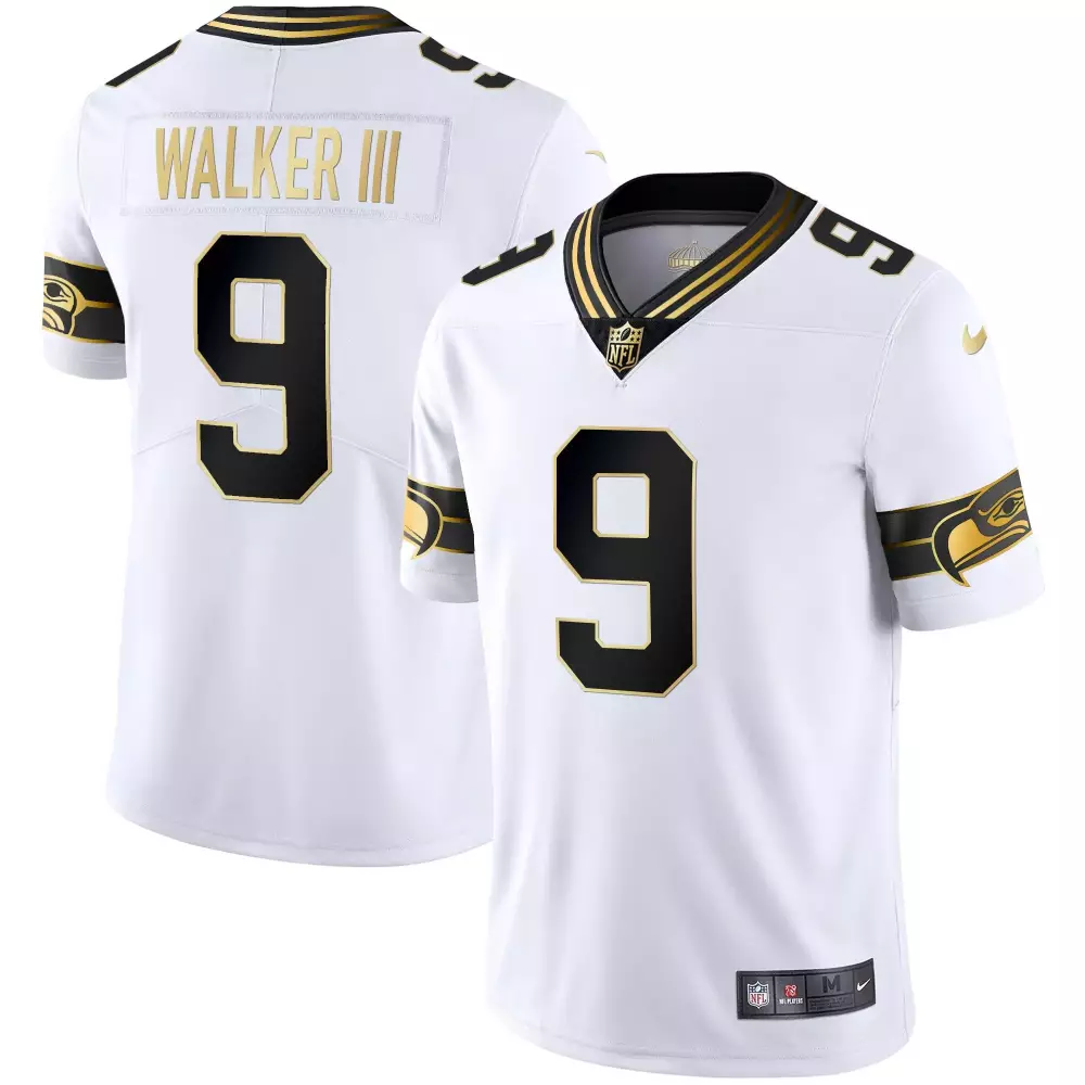 Kenneth Walker 9 Seattle Seahawks Jersey White Men Alternate Black Gold Throwback