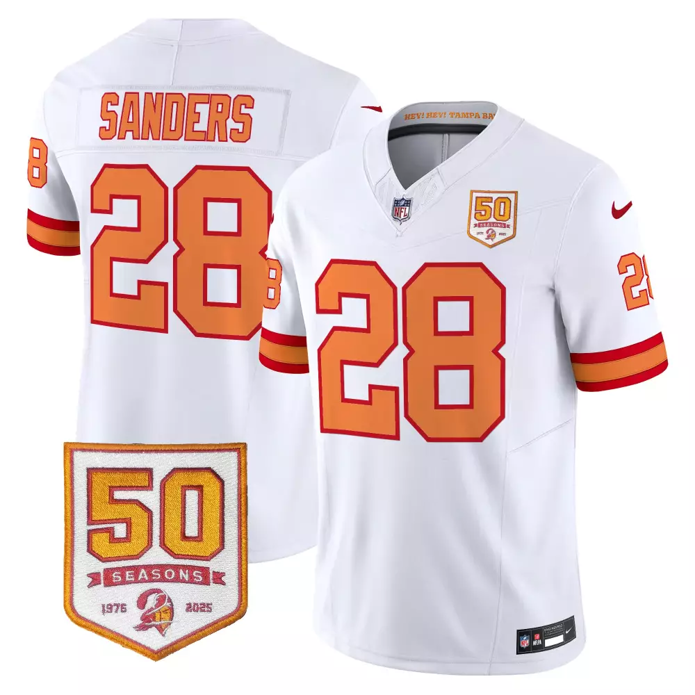 Sanders 28 Tampa Bay Buccaneers Jersey White 50th Anniversary 50 Seasons 1976-2025