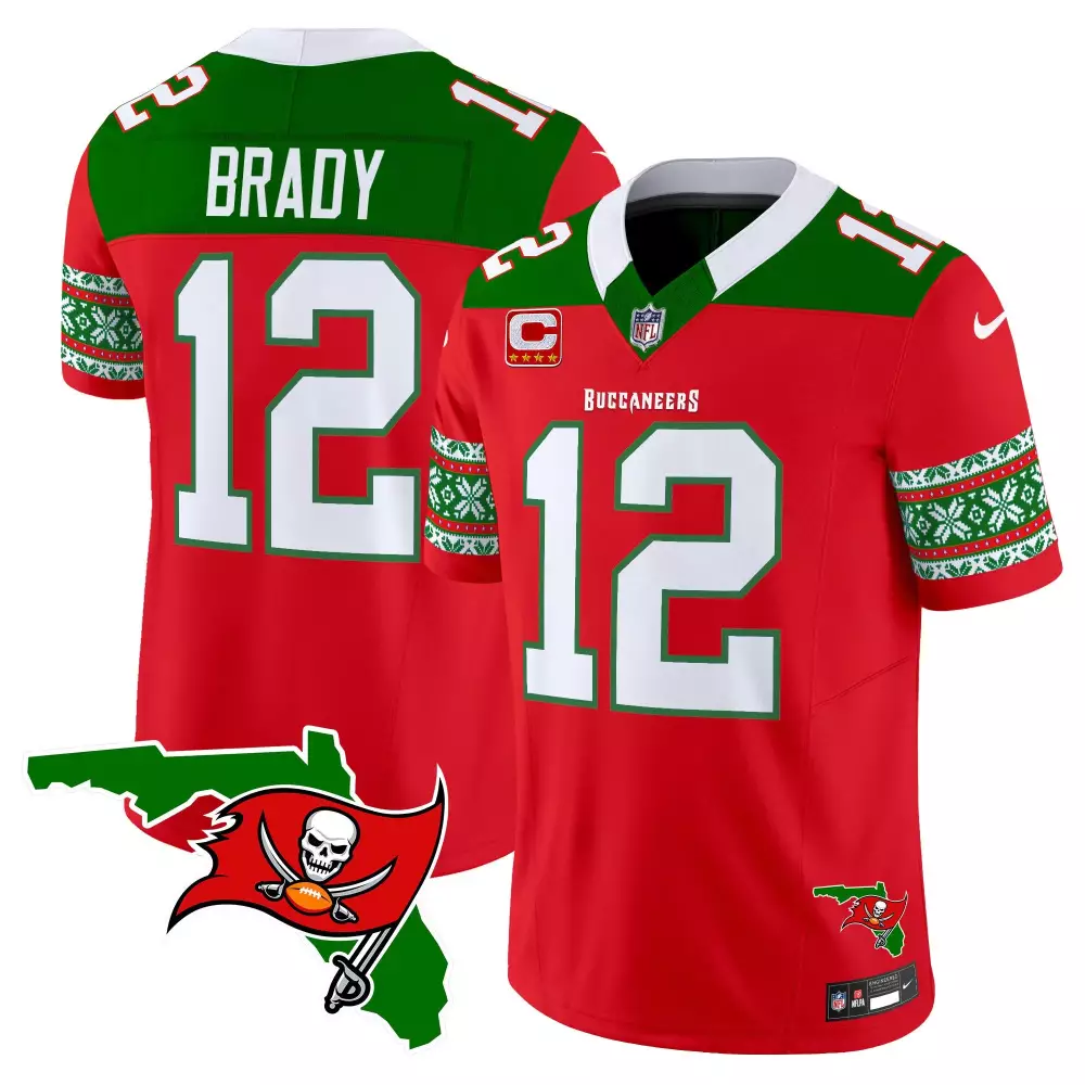 Tom Brady 12 Buccaneers Jersey Red Christmas Men Green White Vapor Limited All Stitched