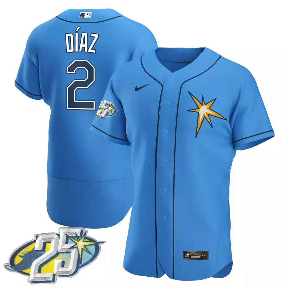 Yandy Diaz 2 Tampa Bay Rays Jersey Blue 25th Anniversary Men Navy Yellow White Flex