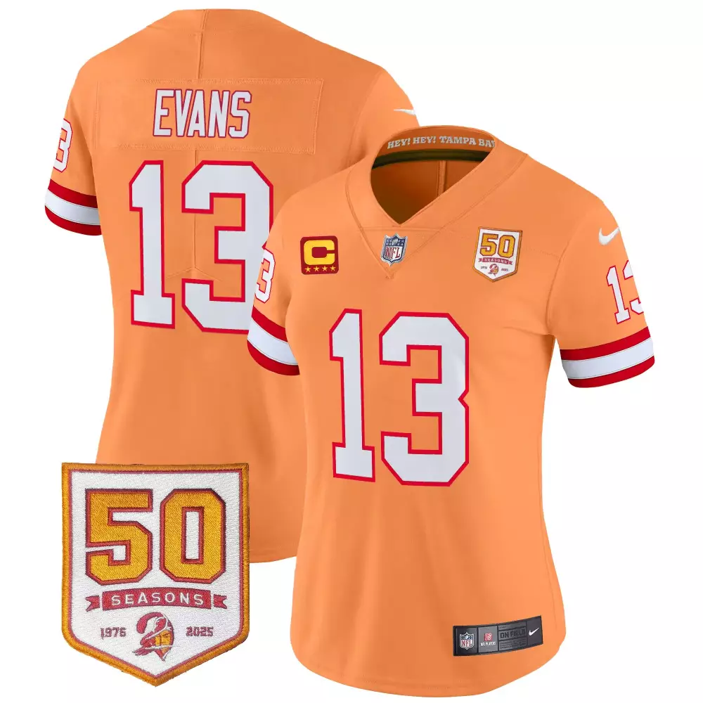 Evans 13 Tampa Bay Buccaneers Jersey Orange 50th Season 50 Seasons Women NFL White