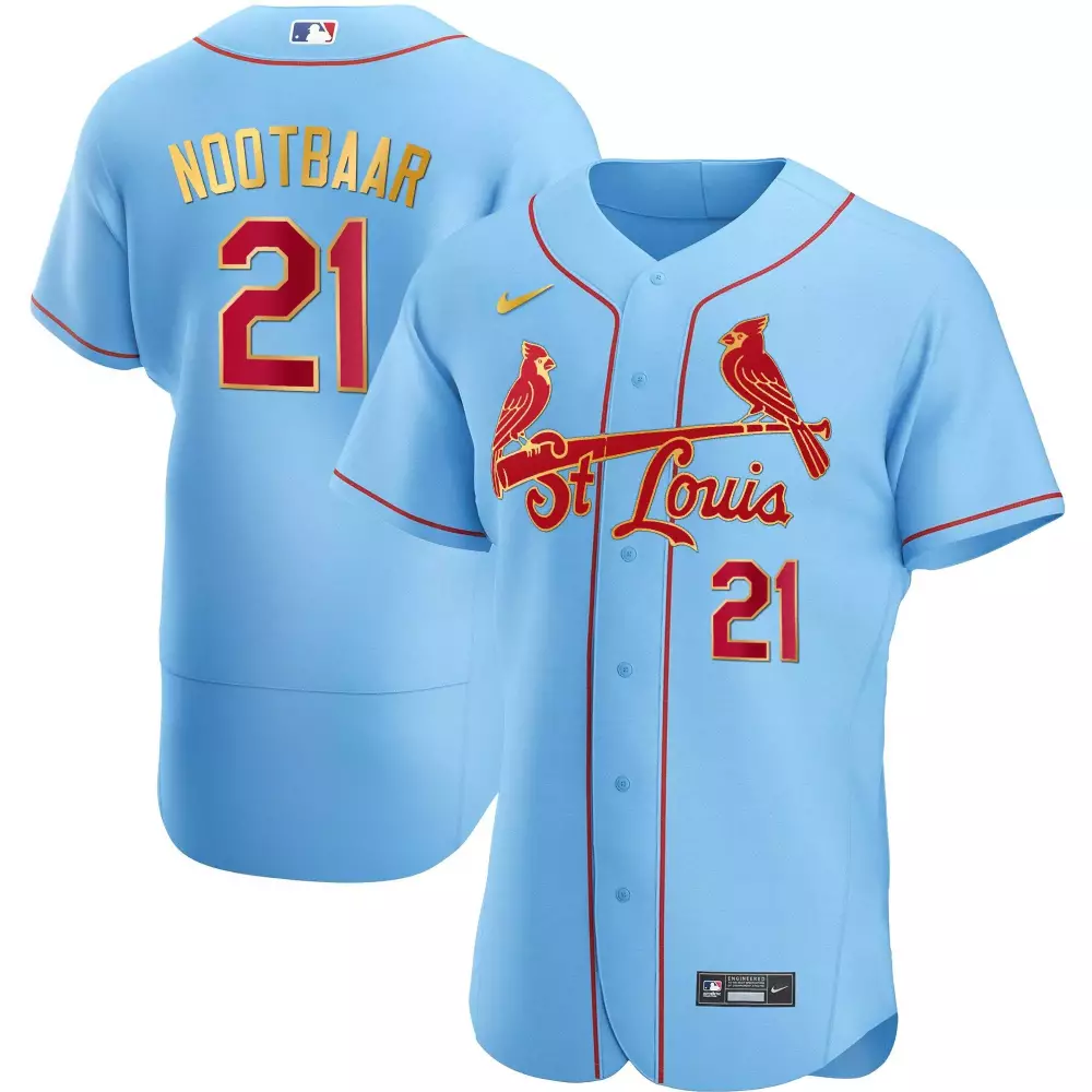 Lars Nootbaar 21 Jersey Light Blue St. Louis Cardinals Men MLB Alternate Red Gold
