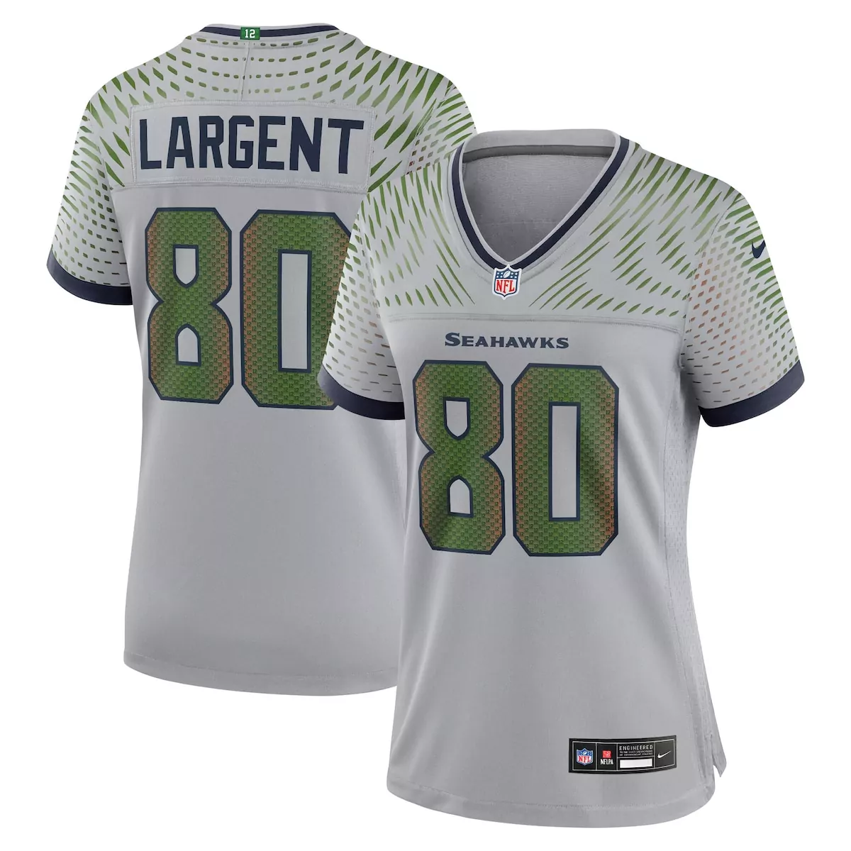 Steve Largent 80 Seahawks Jersey Gray Women American Custom Design Navy Blue Green
