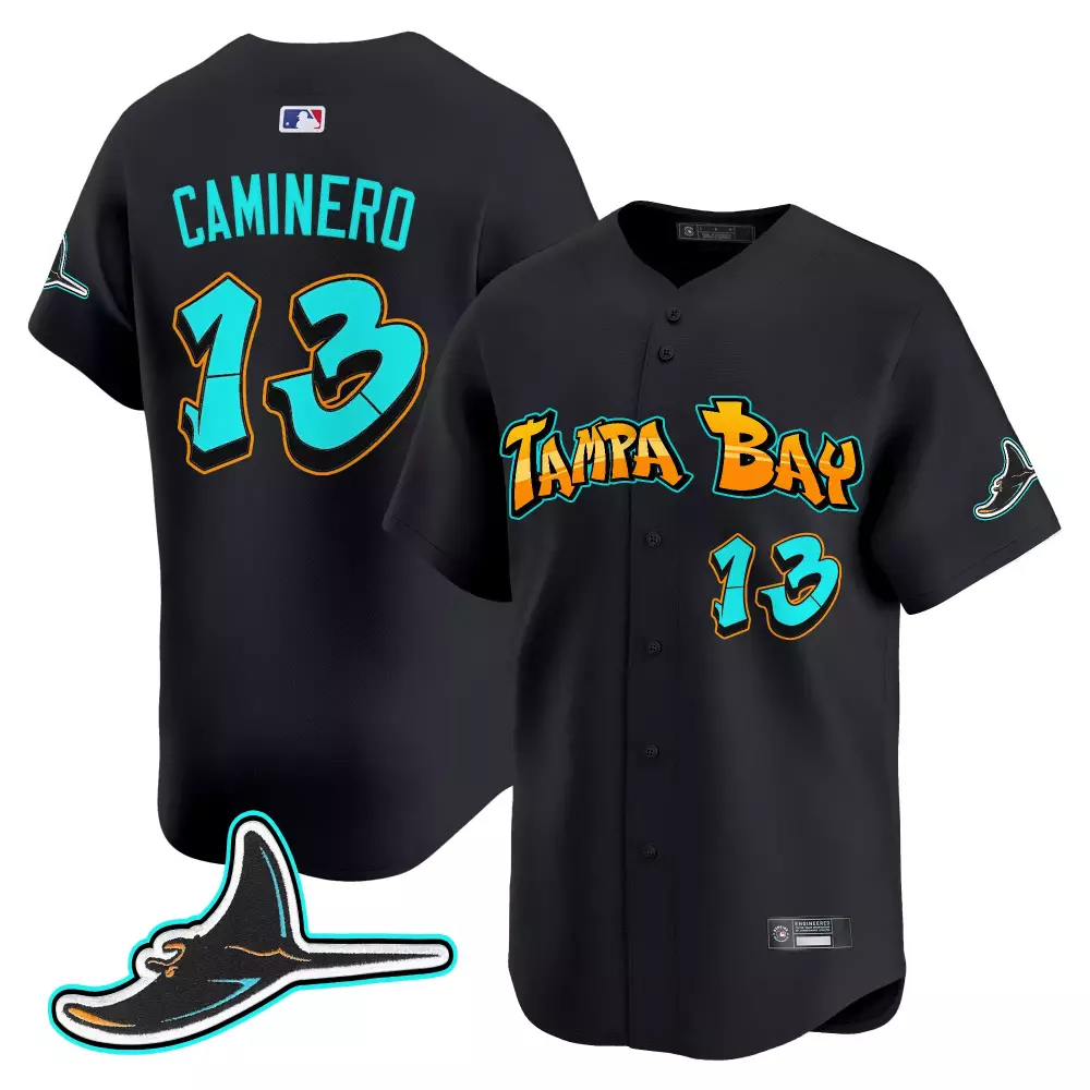 Junior Caminero 13 Tampa Bay Rays Jersey Black Men Orange Teal Vapor Embroidered