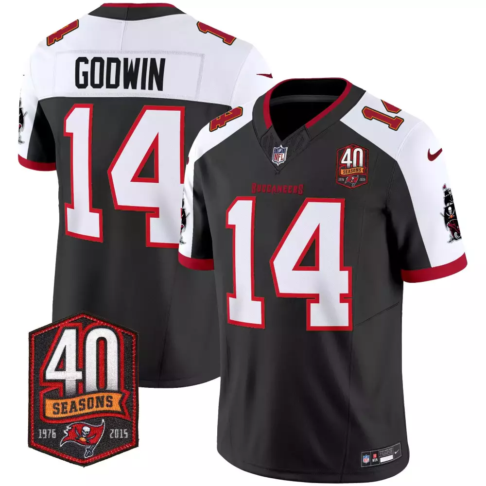 Chris Godwin 14 Buccaneers Jersey Dark Gray 40 Seasons Men Short Sleeve Red White