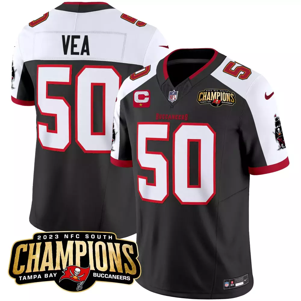 Vita Vea 50 Tampa Bay Buccaneers Jersey Black 2023 NFC South Champions Men NFL White