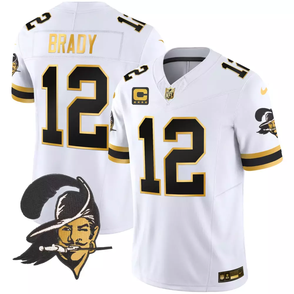 Tom Brady 12 Buccaneers Jersey White Throwback Men Standard Alternate Black Gold