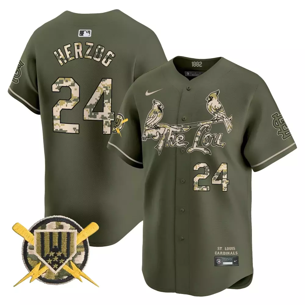 Whitey Herzog 24 Jersey Olive Green Military Appreciation St. Louis Cardinals Military-themed