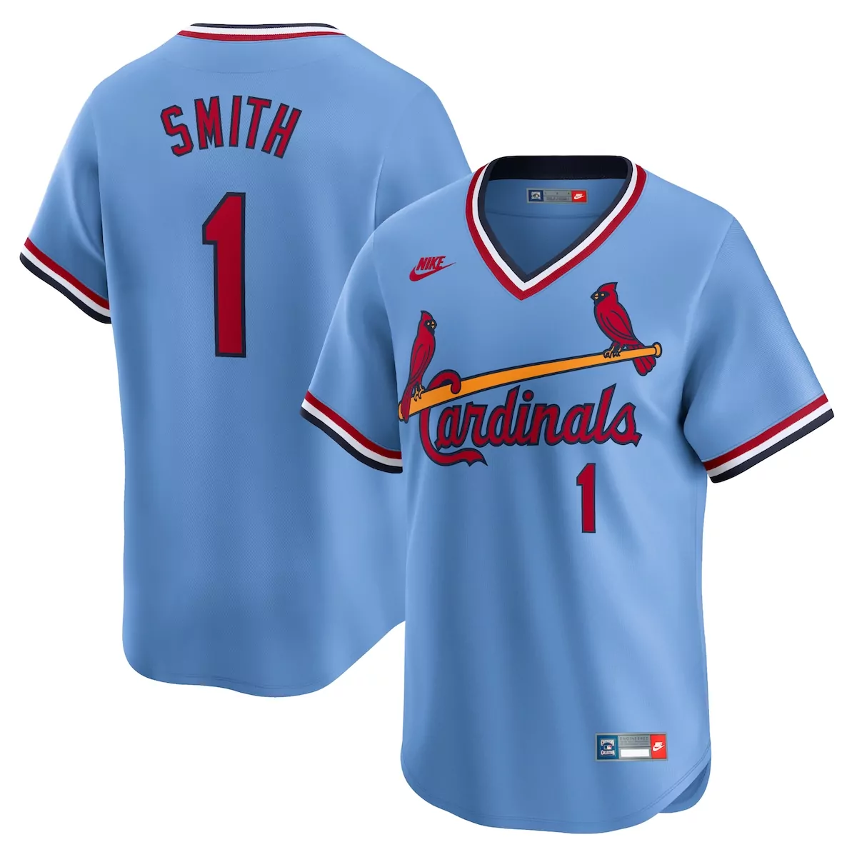 Ozzie Smith 1 Cardinals Jersey Light Blue City Connect Men Split Design Red White