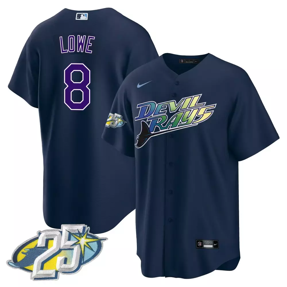 Brandon Lowe 8 Devil Rays Jersey Navy Blue 25th Anniversary Men Purple White Green