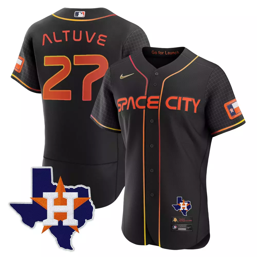 Jose Altuve 27 Houston Astros Jersey Black Space City Texas Shape Flag Men Button-up