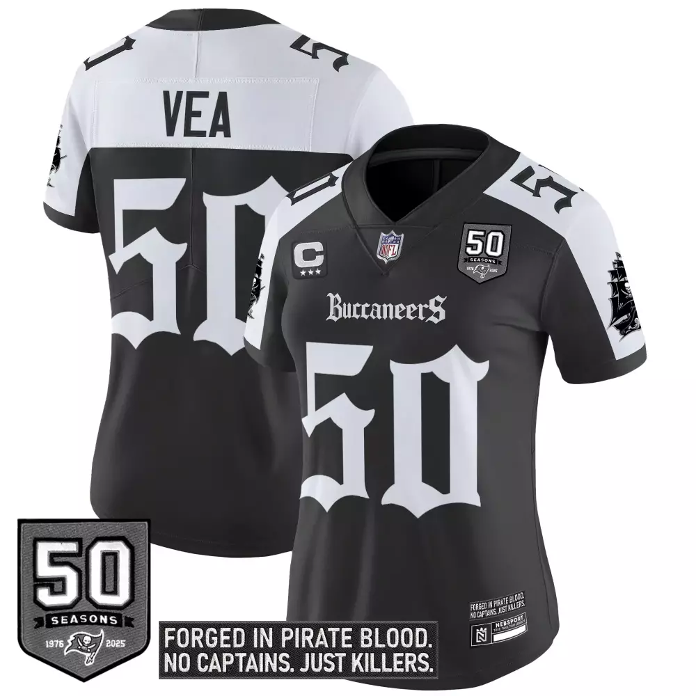 Vita Vea 50 Buccaneers Jersey Black 50th Season Seasons 1976-2025 Women Replica White