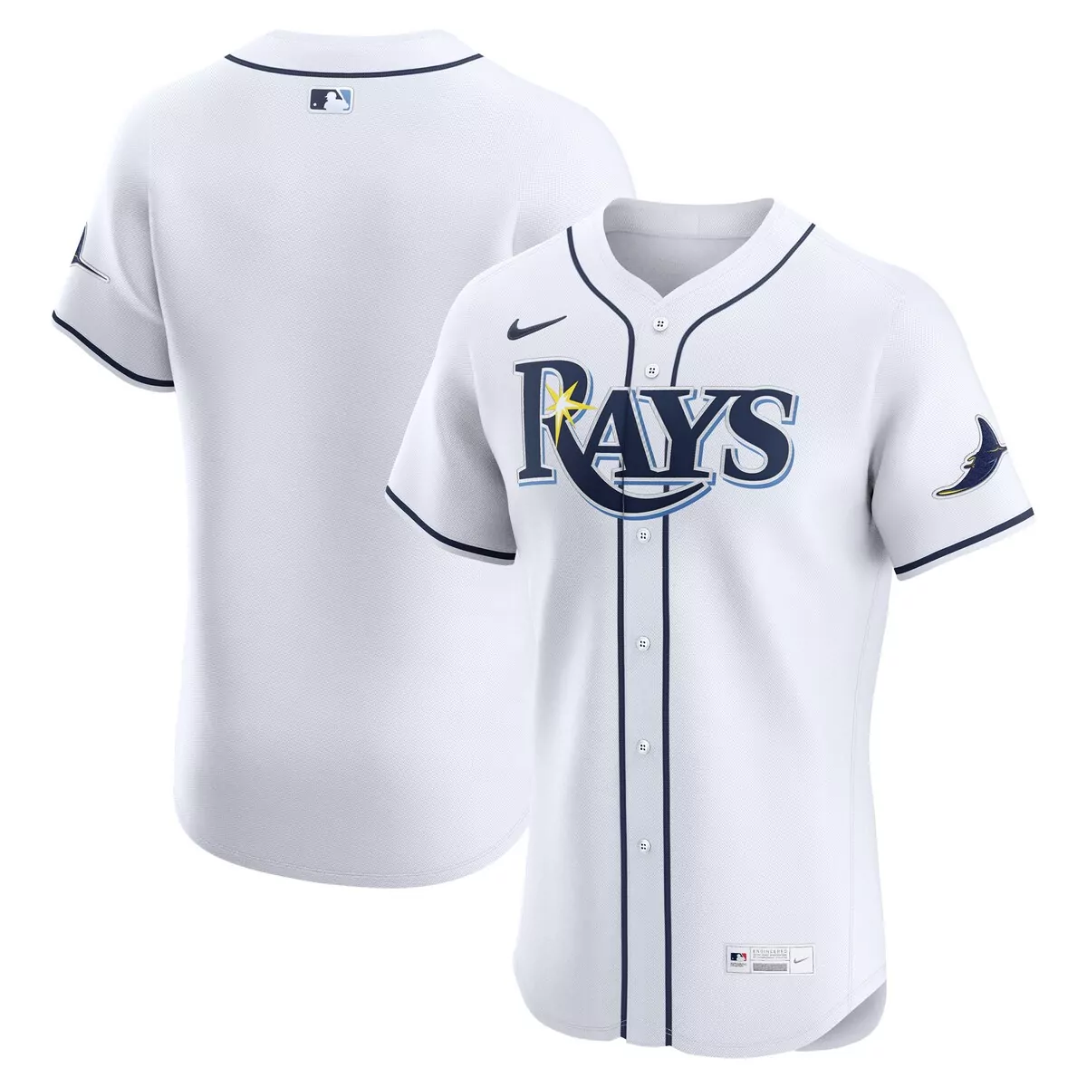 Custom Tampa Bay Rays Jersey White Men Navy Blue Light Yellow Home Elite