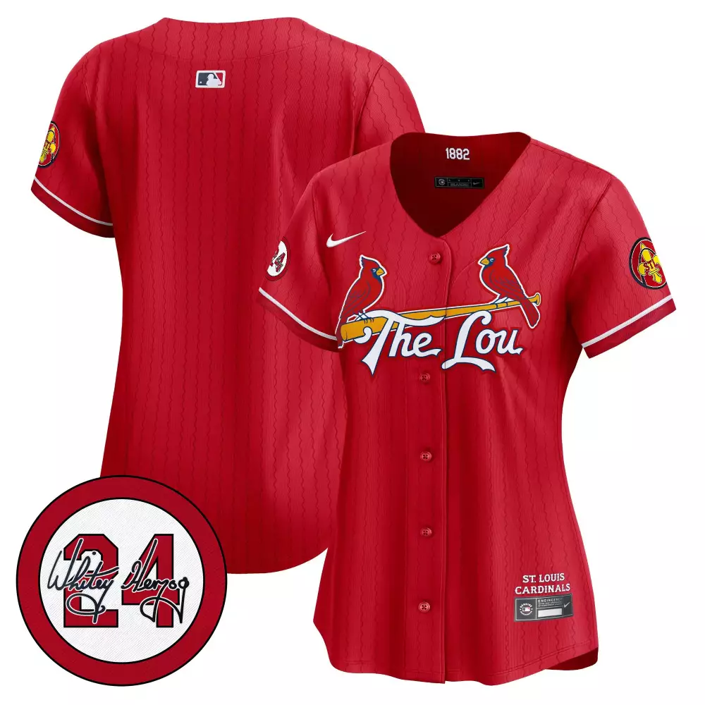 Whitey Herzog 24 Jersey Red St. Louis Cardinals Women White Vapor Premier Limited