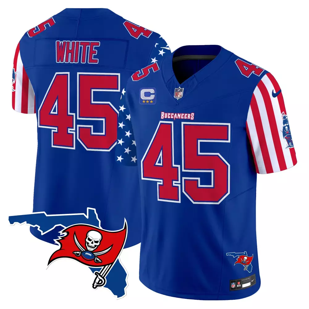 White 45 Buccaneers Jersey Blue Men Split Design Red Vapor Limited All Stitched