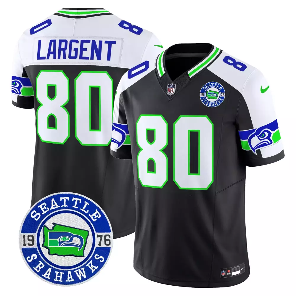 Steve Largent 80 Seattle Seahawks Jersey Black Men Split Design White Green Blue