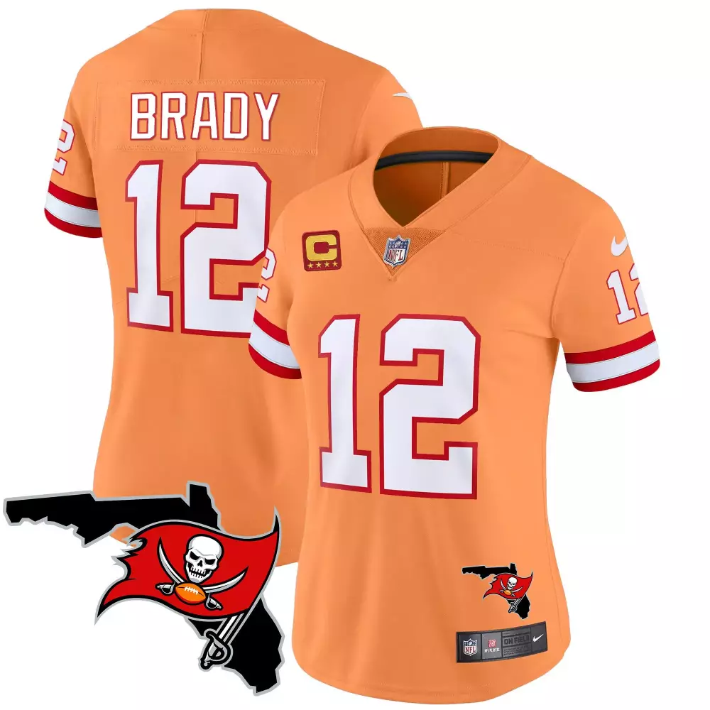 Brady 12 Buccaneers Jersey Orange Women Replica White Red Vapor Limited All Stitched