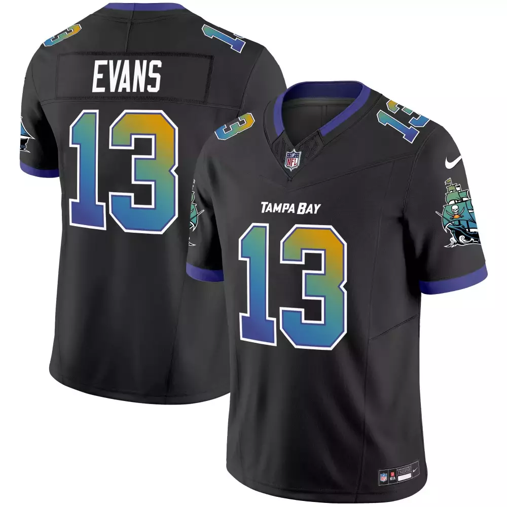 Mike Evans 13 Jersey Black Thematic Tampa Bay Buccaneers Men NFL Purple Blue Teal