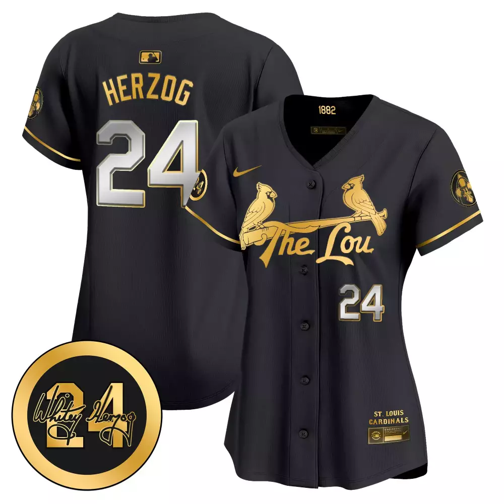Whitey Herzog 24 Jersey Black The Lou St. Louis Cardinals Authentic Collection Men
