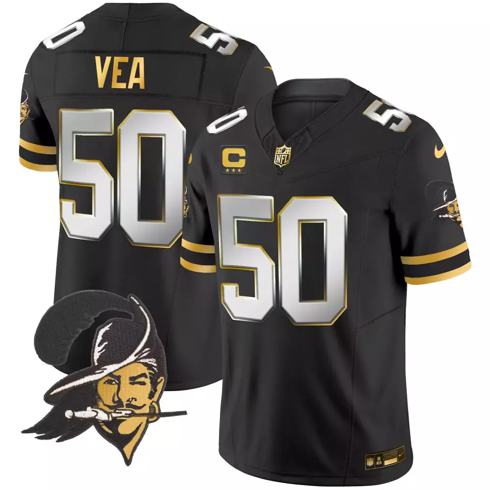 Vita Vea 50 Buccaneers Jersey Black Pirate Head Men Alternate Gold Silver Limited