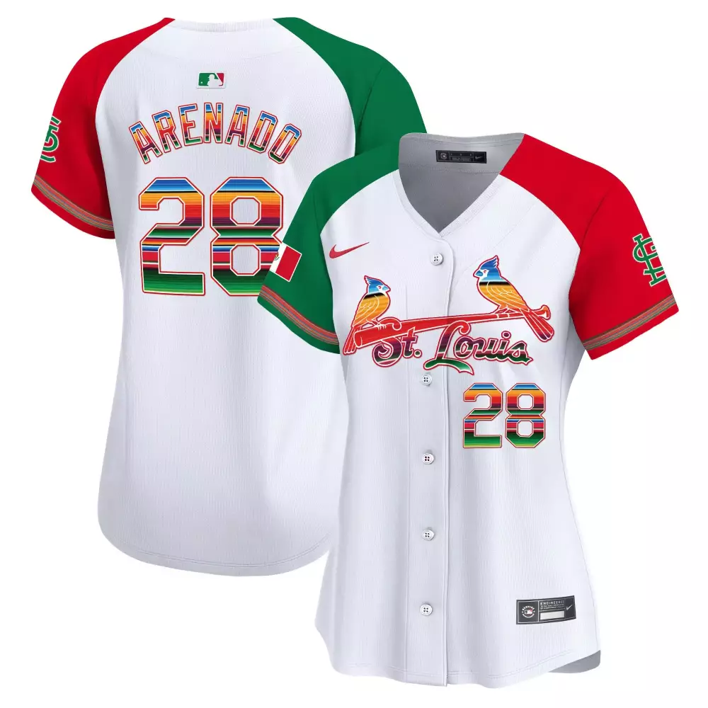 Nolan Arenado 28 Jersey White St. Louis Cardinals Men Split Custom Design Red Green