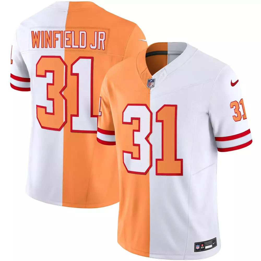Antoine Winfield Jr. 31 Jersey Orange Buccaneers Men Split Design White Red Throwback