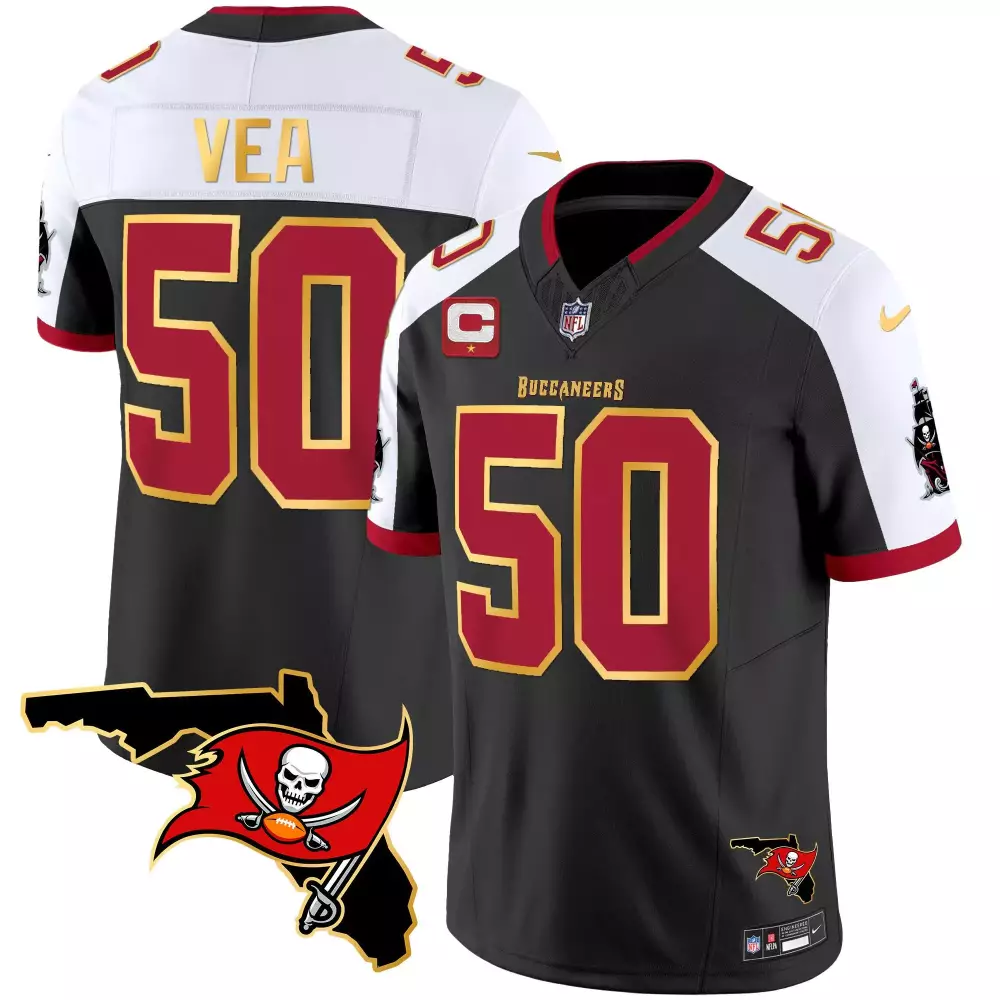 Vita Vea 50 Buccaneers Jersey Black Men Red White Gold Alternate Vapor All Stitched