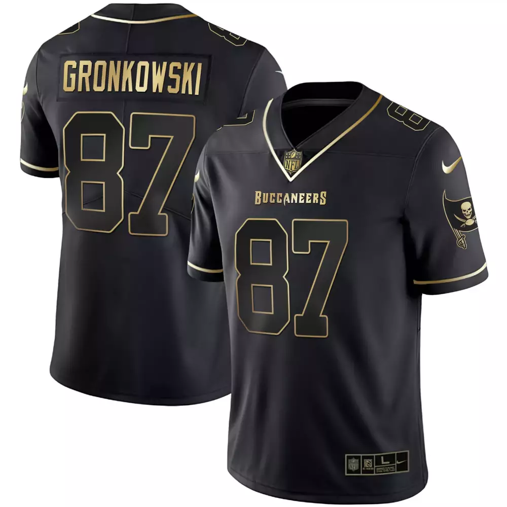 Rob Gronkowski 87 Buccaneers Jersey Black Men Gold All Stitched Vapor