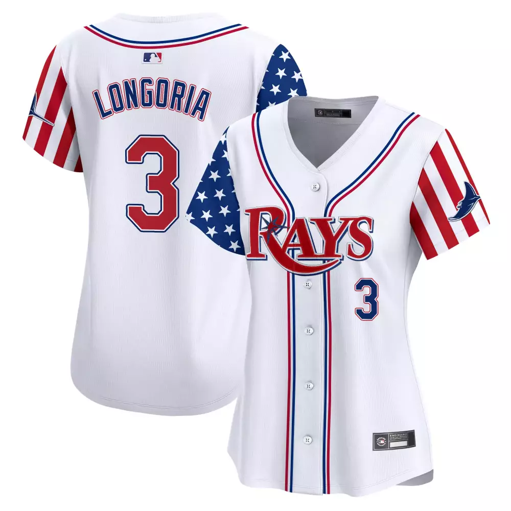Longoria Independence 3 Rays Jersey White Women Alternate Split Design Red Blue Vapor