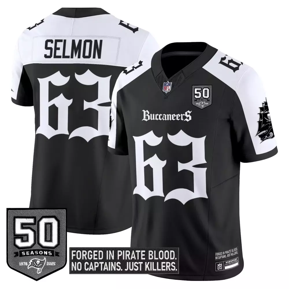 Selmon 63 Buccaneers Jersey Black 50th Season 50 Seasons 1976-2025 Ship Men White