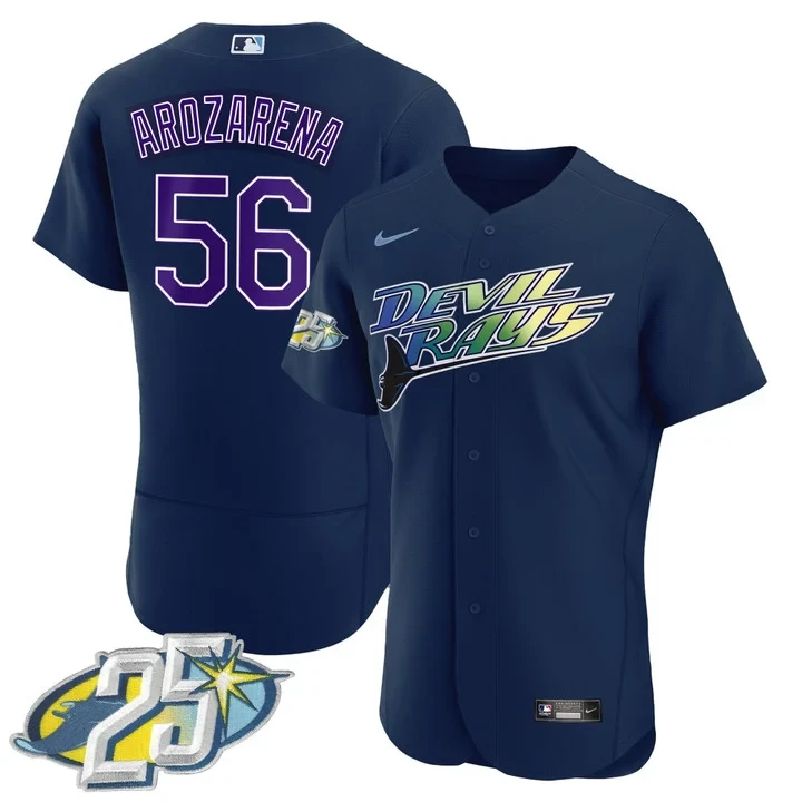 Randy Arozarena 56 Devil Rays Jersey Navy Blue 25th Anniversary Men MLB Purple White