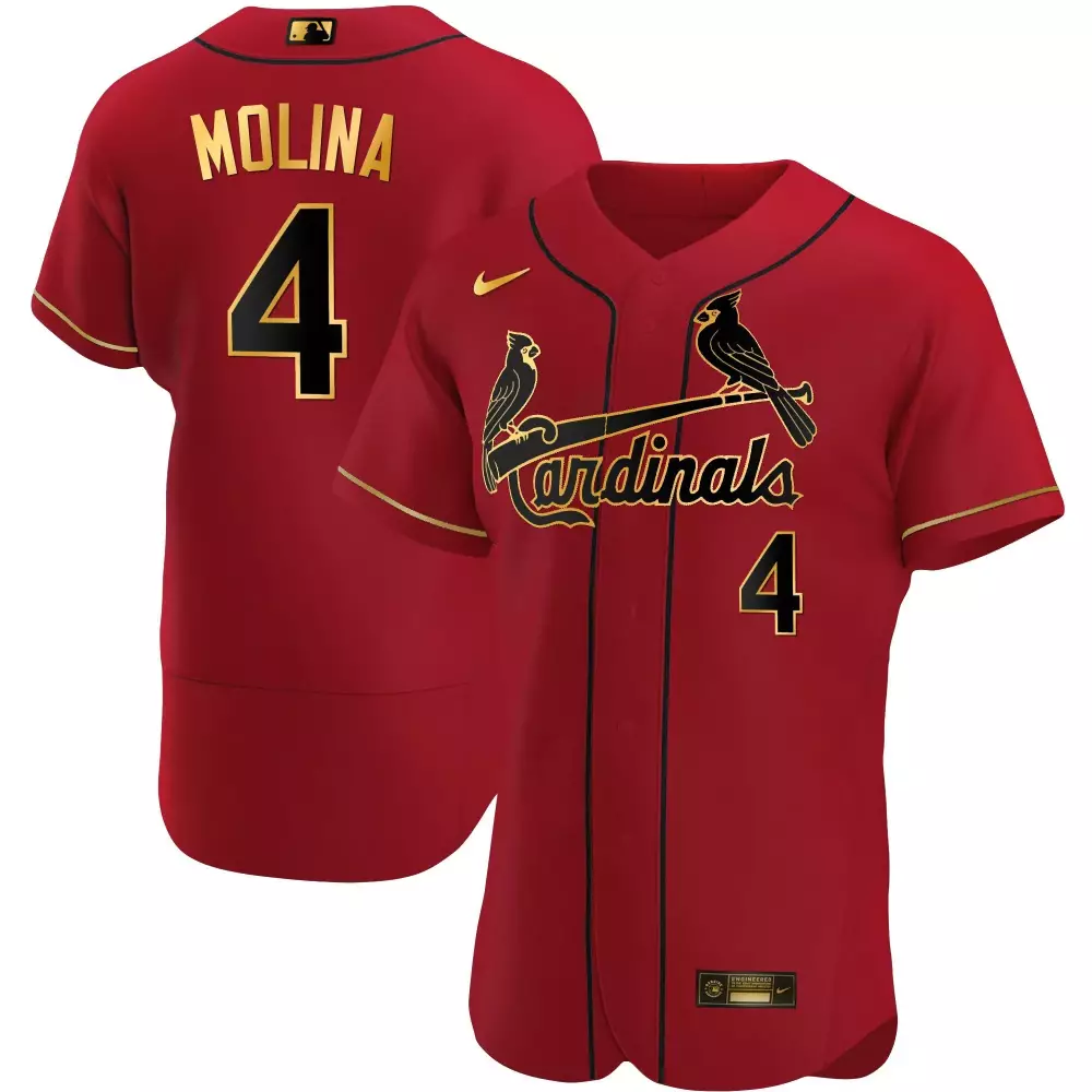 Yadier Molina 4 Jersey Red St. Louis Cardinals Men Gold Black Flex Base All Stitched